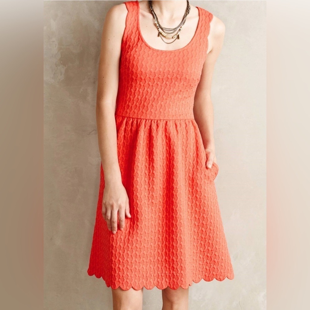 Maeve Orange Caye Scalloped Midi Dress Size Small